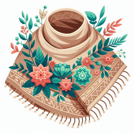 Hand drawn vector illustration of a cup of coffee and a shawlのイラスト素材