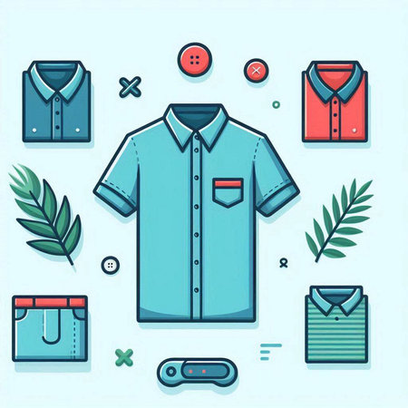 Flat line icons of men's clothing and accessories. Vector illustrationのイラスト素材