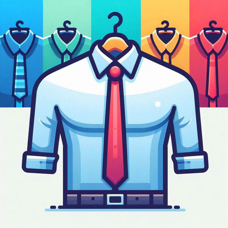 Folded blue shirt with a necktie. Flat vector illustration.のイラスト素材