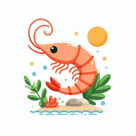 Cute cartoon shrimp. Vector illustration isolated on a white background.のイラスト素材