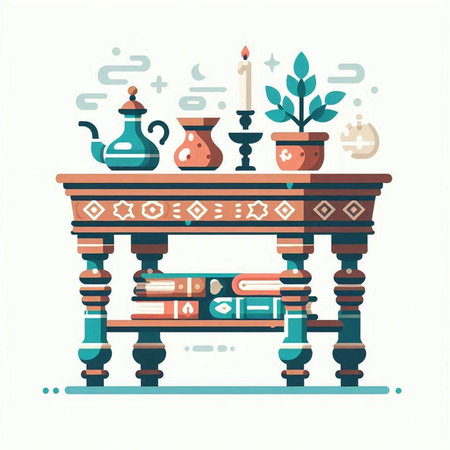 Wooden nightstand with cacti and succulents. Vector illustrationのイラスト素材
