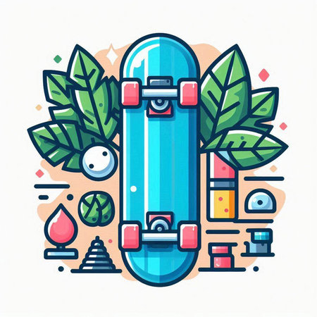 Skateboard flat line icon. Modern vector illustration for web site design, mobile app, info graphic.のイラスト素材