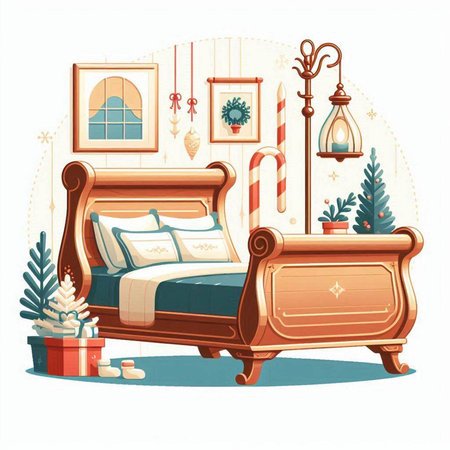 Bedroom interior with furniture. Bed, armchair, lamp, coffee table. Vector illustration.のイラスト素材