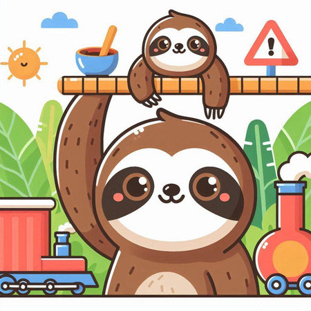 Cute sloth on the playground. Vector illustration in cartoon styleのイラスト素材