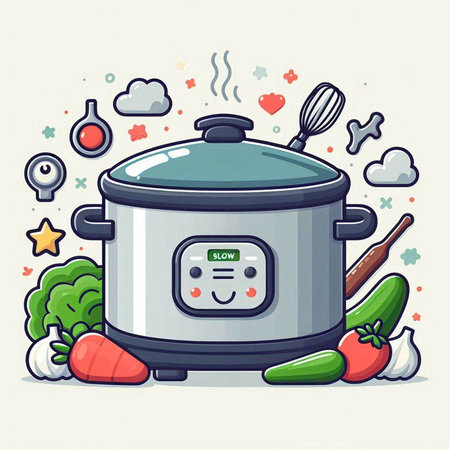 Vector illustration of a cooking pot with steam on a white background.のイラスト素材