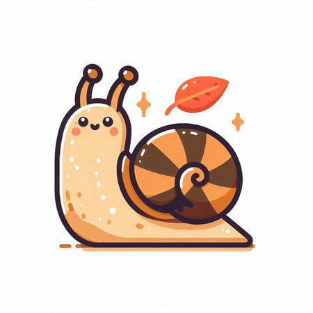 Cute cartoon snail with leaf on white background. Vector illustration.のイラスト素材