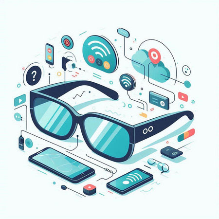 Glasses and gadgets. Isometric 3d vector illustration. Glasses and gadgets.のイラスト素材