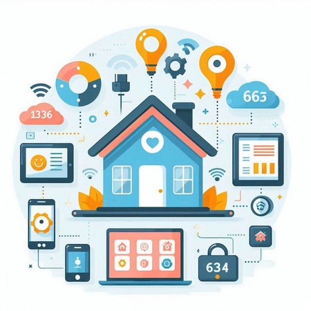 Smart home concept. Vector illustration in flat style with icons of smart home, internet of thingsのイラスト素材
