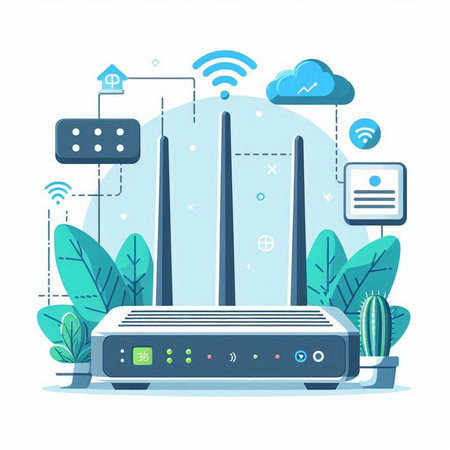 Vector illustration of wireless router. Internet connection concept. Flat style.のイラスト素材