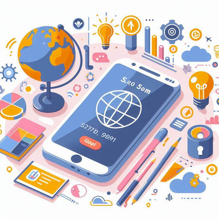 Modern flat design vector illustration concept of online education. Smartphone with education icons on white background.のイラスト素材