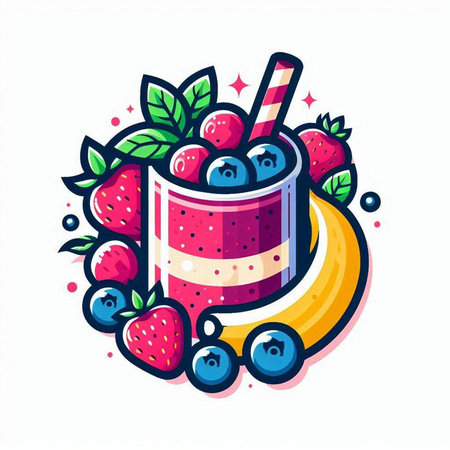 Fruit smoothie in a glass with berries. Vector illustration.のイラスト素材