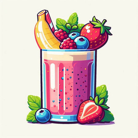 Fruit smoothies in a glass with berries. Vector illustration.のイラスト素材