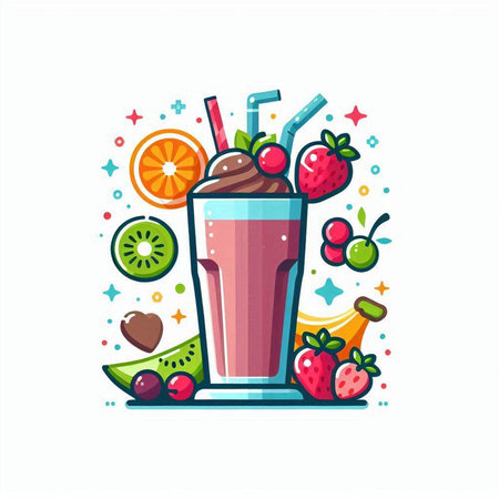 Fruit smoothie. Vector illustration in doodle style.のイラスト素材