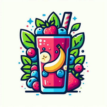 Fruit smoothie. Vector illustration of a smoothie in a glass with a straw.のイラスト素材