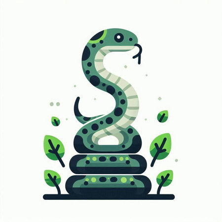 snake and leaves on a white background, illustration in vector formatのイラスト素材