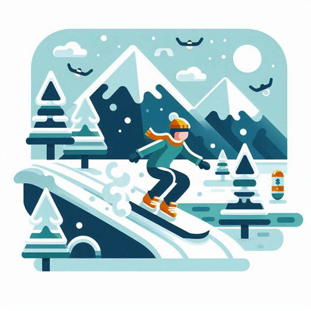 Snowboarder in the mountains. Winter sports. Flat style vector illustration.のイラスト素材