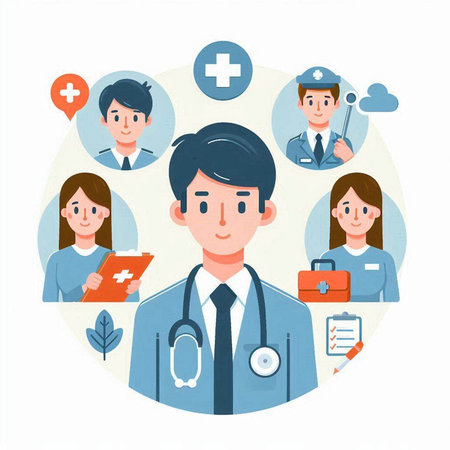 Medical team. Doctor with a stethoscope and a folder. Vector illustration.のイラスト素材