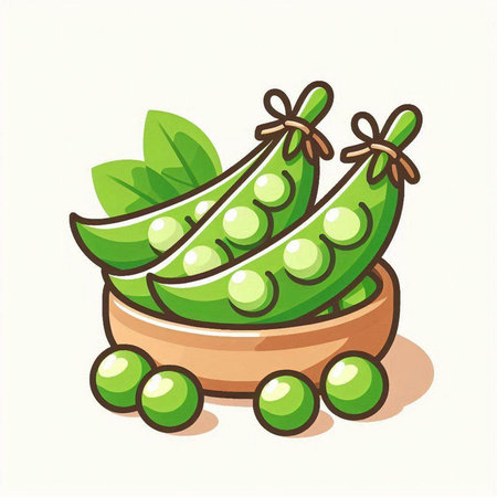 peas in a wooden bowl on a white background. Vector illustrationのイラスト素材