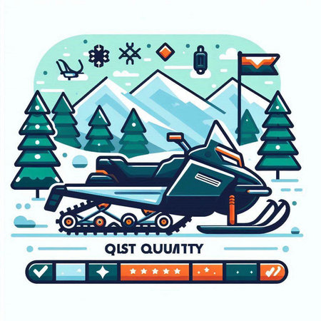 Snowmobile in the mountains. Snowmobiling. Vector illustration.のイラスト素材