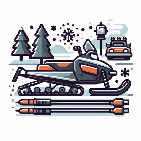 Snowmobiling equipment. Winter sport. Vector illustration in thin line styleのイラスト素材