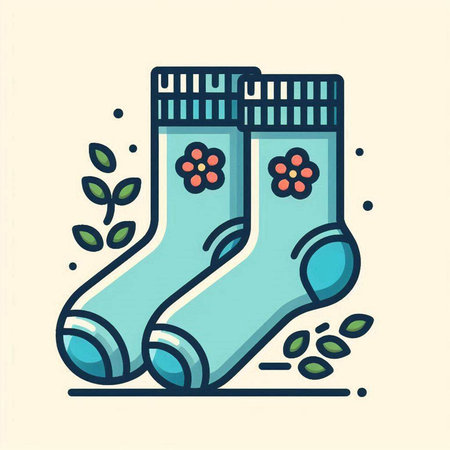 Socks with flowers and leaves. Vector illustration in linear style.のイラスト素材