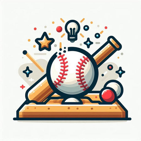 Vector illustration of baseball and ball. Line art design for web, site, advertising, banner, poster, board and print.のイラスト素材
