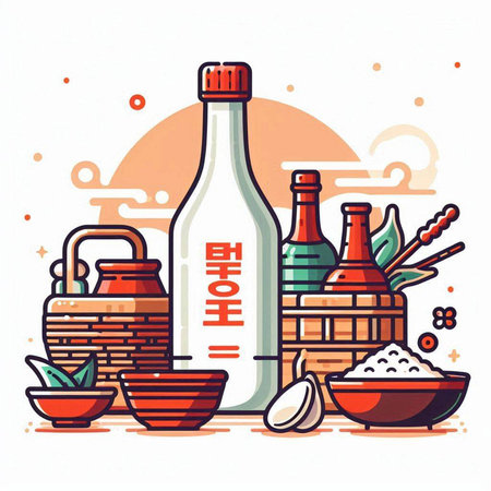 Vector illustration of a set of spa items. A bottle of milk, a bowl of honey, a bowl of salt, a jar of oil and a glass of lemonade.のイラスト素材