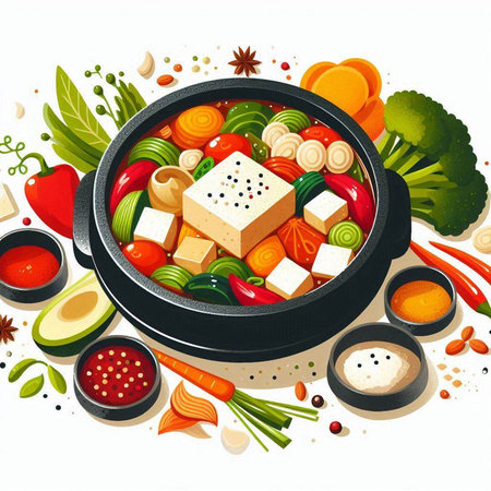 Vegetable soup in a pot on a white background. Vector illustration.のイラスト素材