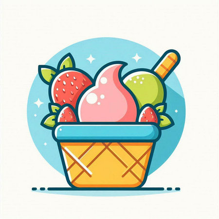 Ice cream icon. Vector illustration of ice cream in waffle basket.のイラスト素材