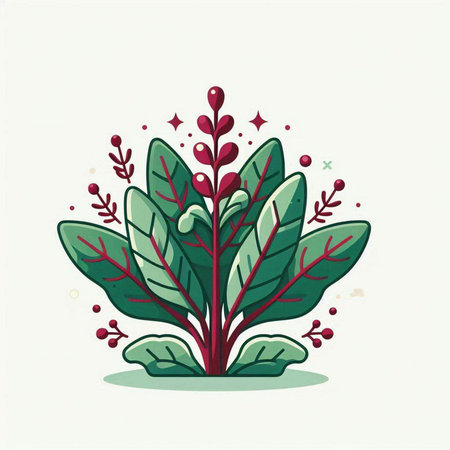 Vector illustration of a green plant with red berries on white background.のイラスト素材