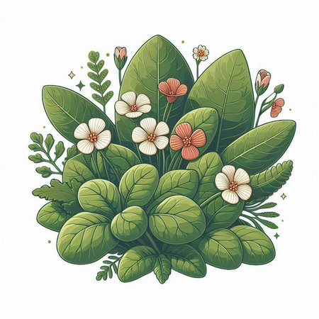 vector illustration of a bouquet of wildflowers and green leavesのイラスト素材