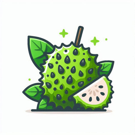 Soursop fruit isolated on white background. Vector illustration in cartoon style.のイラスト素材