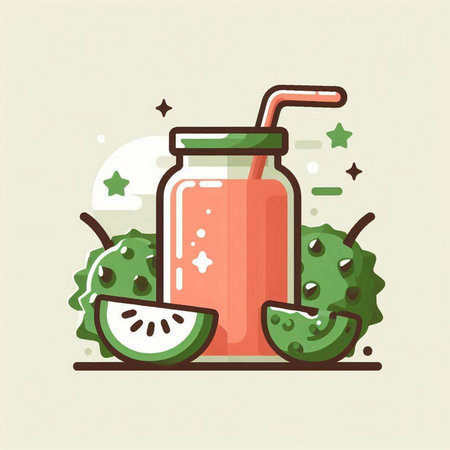 Smoothie in a jar with a straw. Vector illustration.のイラスト素材