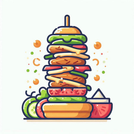 Illustration of fast food hamburger. Vector illustration of hamburger.のイラスト素材