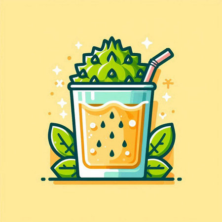 Fruit smoothie with mint leaves. Vector illustration in flat styleのイラスト素材