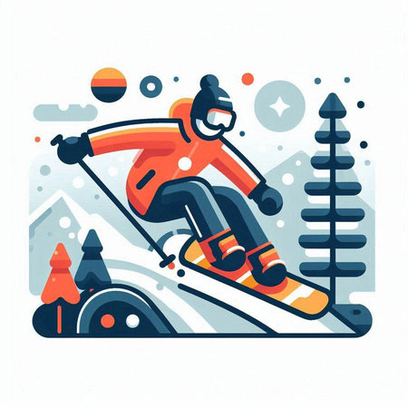 Snowboarder skiing. Winter sport. Vector illustration in flat styleのイラスト素材