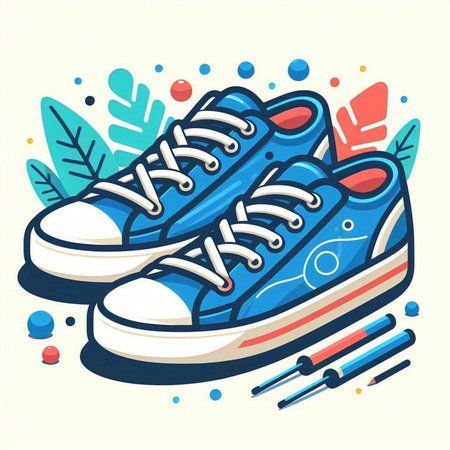 Vector illustration of sneakers in doodle style on white background.のイラスト素材