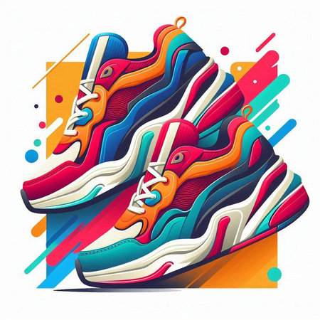 Sneakers on abstract colorful background. Colorful vector illustration.のイラスト素材