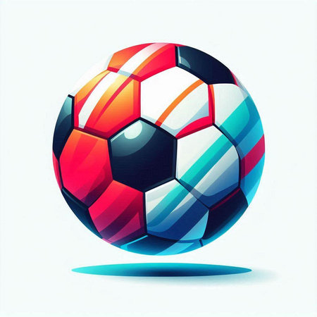 Illustration of a soccer ball in red, blue and orange colorsのイラスト素材