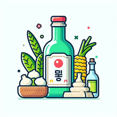 Soy sauce in a bottle. Vector illustration in a flat style.のイラスト素材