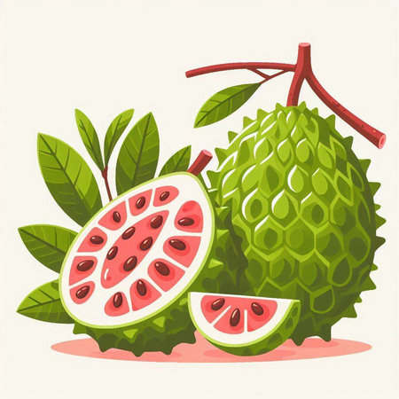 Fresh guava fruit with leaves isolated on white background. Vector illustration.のイラスト素材