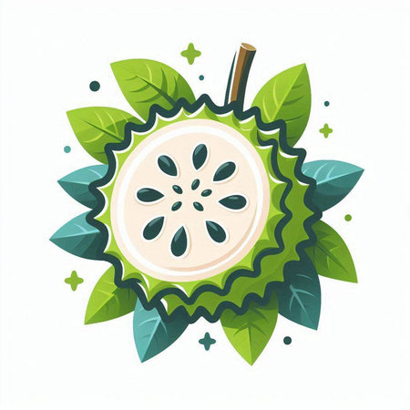 Soursop fruit with leaves isolated on white background. Vector illustration.のイラスト素材