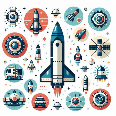 Space, rocket, spaceship, spaceship, astronaut, space ship. Vector illustrationのイラスト素材