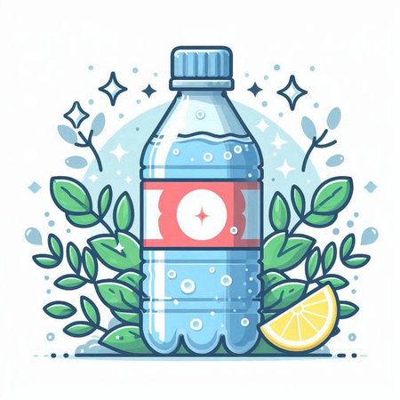 Bottle of water with bubbles. Vector illustration in flat style.のイラスト素材