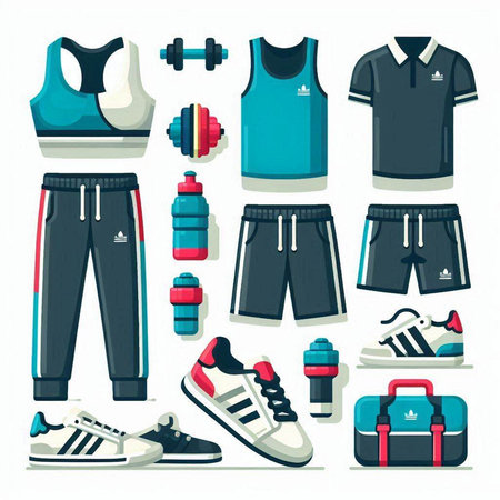 Set of sportswear icons. Vector illustration in flat style.のイラスト素材