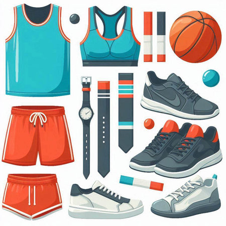 Set of sport objects isolated on white background. Vector illustration in cartoon style.のイラスト素材