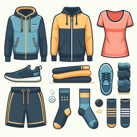 Sport clothes and accessories. Vector set of winter sportswear.のイラスト素材