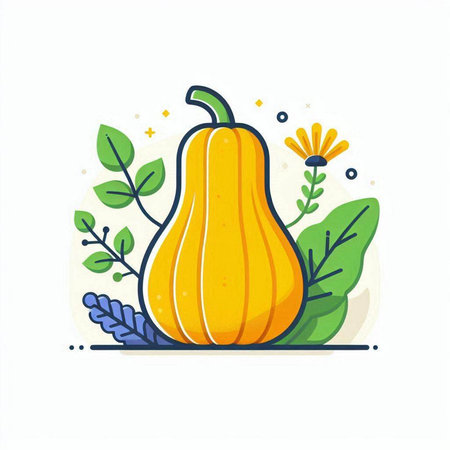 Pumpkin flat vector illustration. Vegetable icon. Autumn harvest symbol.のイラスト素材