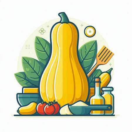 Pumpkin and ingredients for cooking. Vector illustration in flat styleのイラスト素材