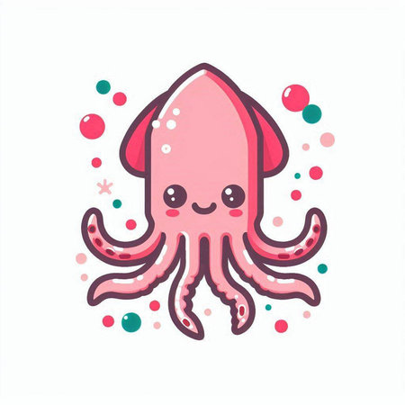 Cute cartoon octopus. Vector illustration isolated on white background.のイラスト素材